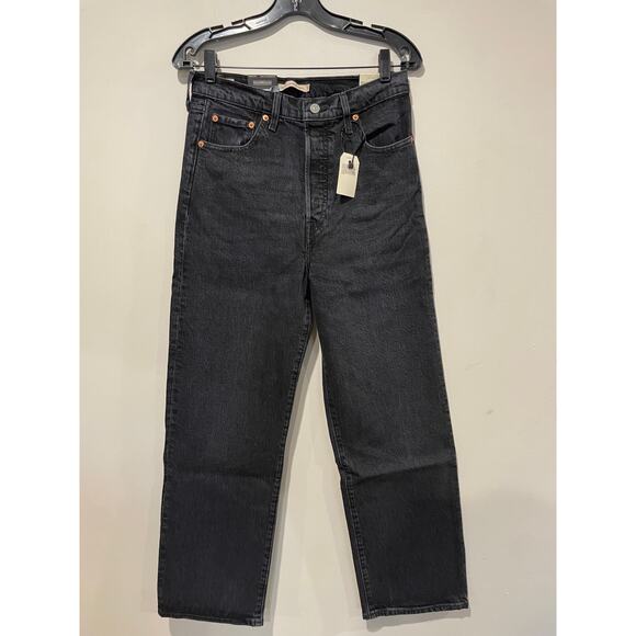 Levi's Ribcage Super High Rise Straight Ankle Jeans Black Women's Size 29 x 27 - Picture 1 of 6
